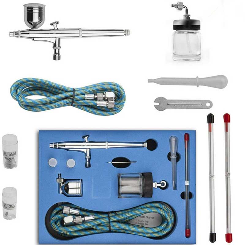 Kit de l'aérographe latéral 134k 0,2 mm / 0,3 mm / 0,5 mm Aérographe à double action avec tasse de 7 cm3 / 20 cm3 pour pistolet de peinture pour décoration de gâteau, peinture, modélisation, dessin, peinture automobile